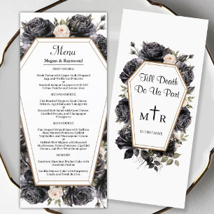 Gótica Vintage Black Florals Menu Casamento