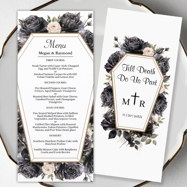 Gótica Vintage Black Florals Menu Casamento (Criador carregado)