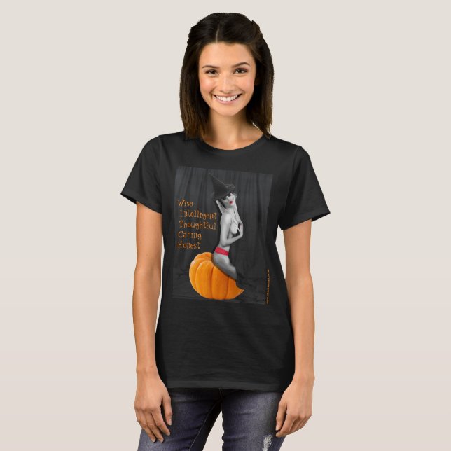 Gótico de bruxa sexy e sexy, damas de camiseta pre (Frente Completa)