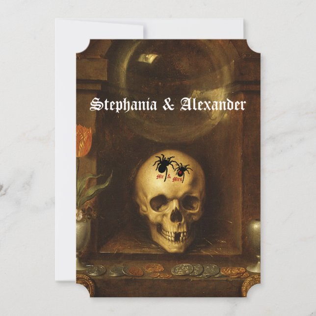 Gótico de Casamento de Halloween, Caveira, Convite (Frente)