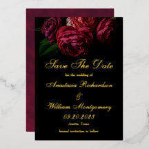 Gótico Elegante Floral Preto Dourado Save The Date