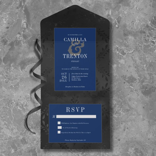 Gótico Escuro Preto & Azul Floral Cetim Sem Jantar (Criador carregado)