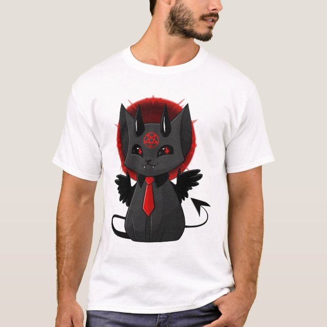 Gótico Gato-Demônio Gato-Estético Camisa Kawaii Ca (Frente)