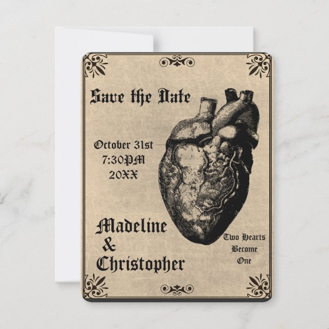 Gótico Macabre Heart Gothic Salve o Convite de Dat (Frente)