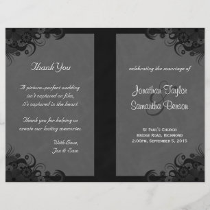 Gótico preto e cinzento floral programas Wedding