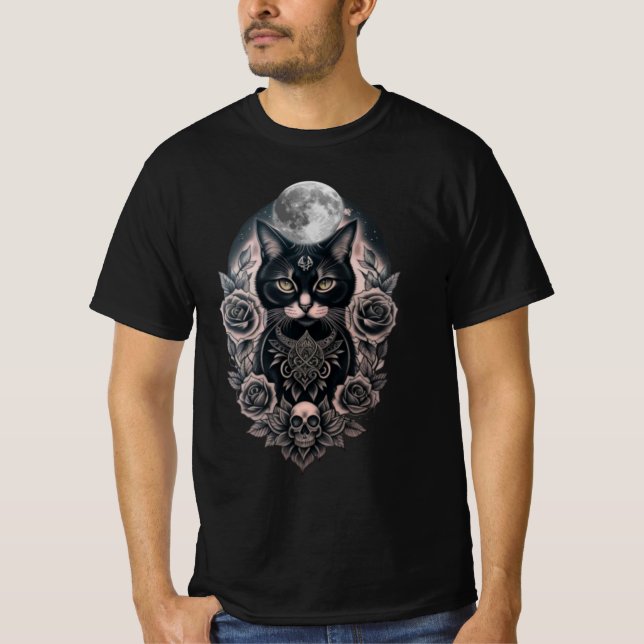 Gótico preto Gato e Camiseta Lua (Frente)