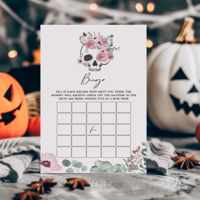 Gótico rosa - Chá de fraldas de Caveira Floral - J (Floral Skull Baby Shower Bingo Game)