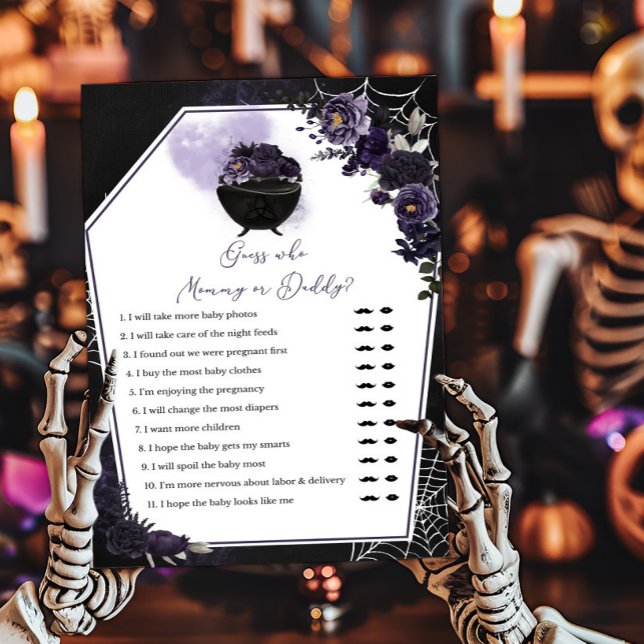 Gótico Roxo Adivinha Floral Quem Mamãe ou Jogo de  (Floral Gothic Invitation Guess who Mommy or Daddy Game)