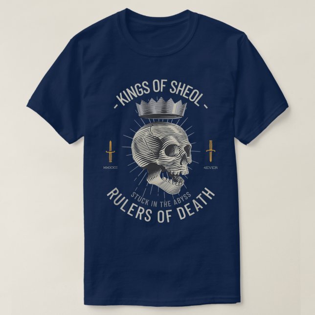 Gótico Skeleton Skull Kings of Sheol T-Shirt (Frente do Design)