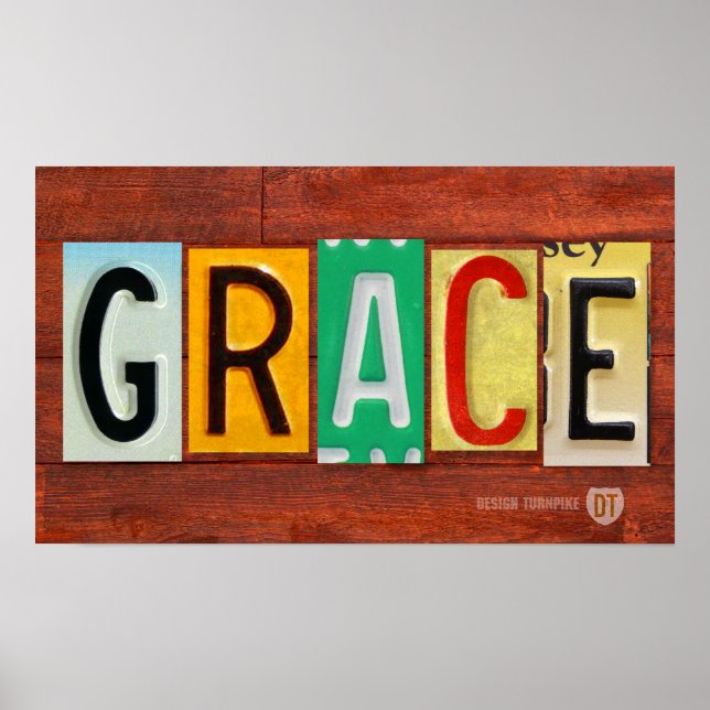 Grace License Plate Lettering Name Sign Poster (Frente)