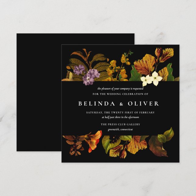 Grace Vintage Dark Square Casamento Convites (Frente/Verso)