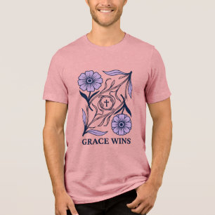 Grace Wins Floral Camiseta Cristã Vintage com Grav