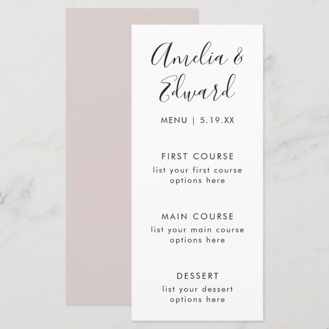 Graceful Delicate Blush Menu Card (Frente/Verso)
