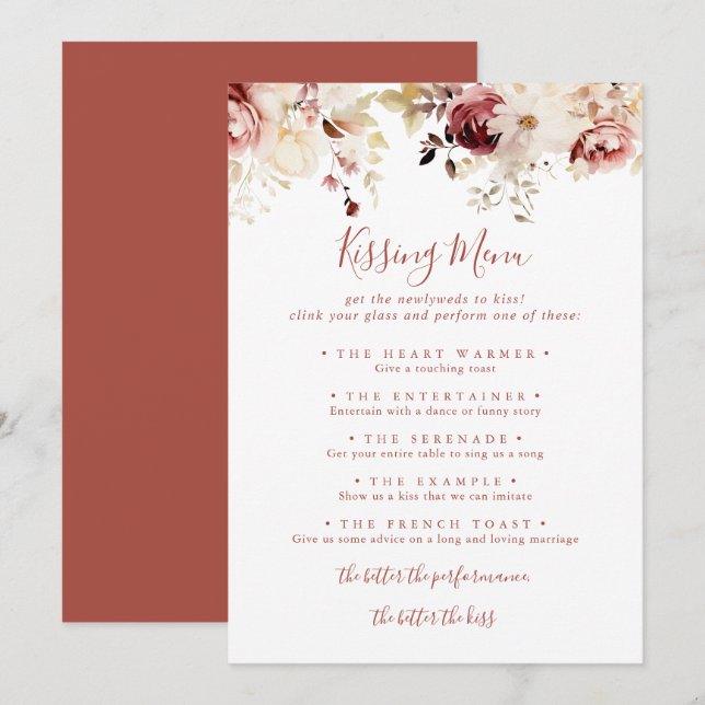 Graceful Floral Kissing Menu Card (Frente/Verso)