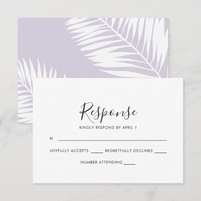 Graceful Palms Wedding Rsvp Card em Violet (Frente/Verso)