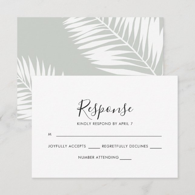 Graceful Sage Palms - Cartão Rsvp de Casamento em  (Frente/Verso)