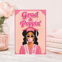 Grad & Poppin’ Cartão de Graduação Rosa Menina Neg