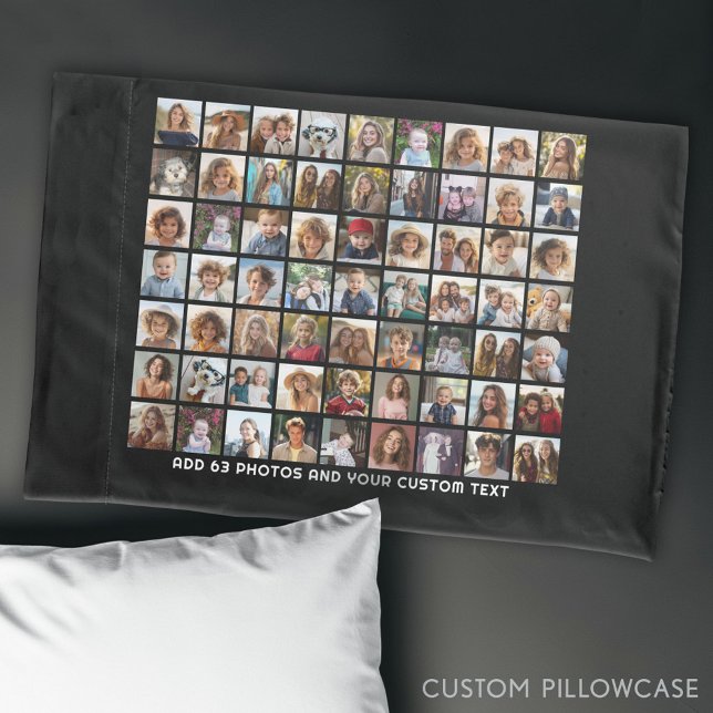 Grade de Colagem de Fotos 63 Quadrados com Texto - (Custom Photo Collage Pillowcase)