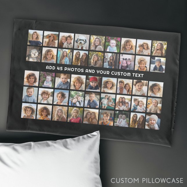 Grade de Colagem de Fotos Quadrada 45 com Texto -  (Custom Photo Collage Pillowcase)