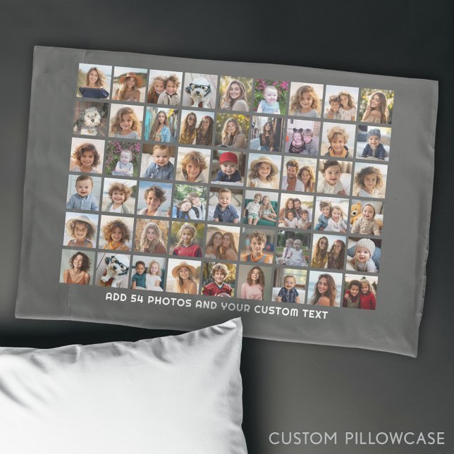 Grade de Colagem de Fotos Quadrada 54 com Texto (Custom Photo Collage Pillowcase)