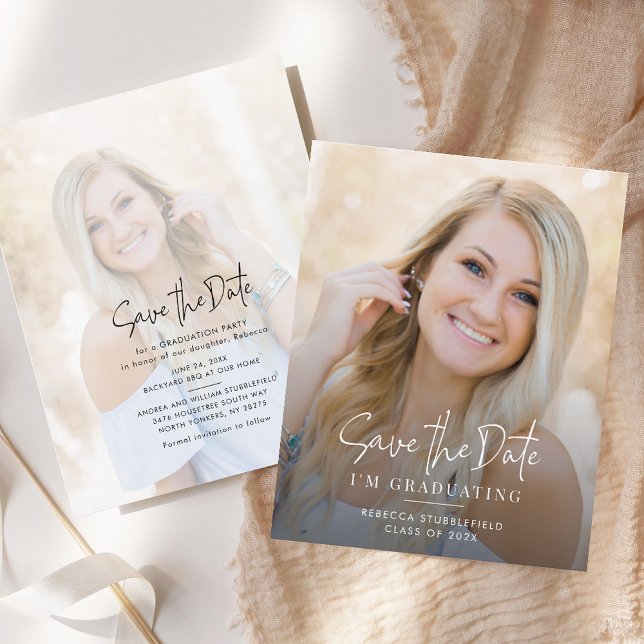 Graduação 2025 Salve o Anúncio de Foto de Data (Graduation 2025 2 Photos Save the Date Party Announcement)