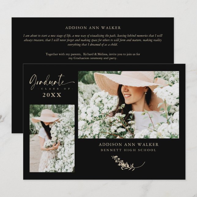 Graduação 2 Fotos de Ramais Dourados Pretos (Frente/Verso)