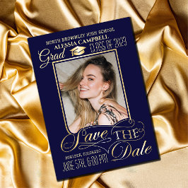 Graduação Azul Elegante Salvar o Convite de Data