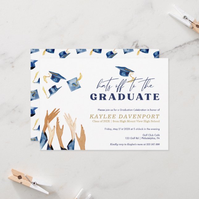 Graduação Chapéus do padrão de bonés de aquarela (Frente/Verso In Situ)