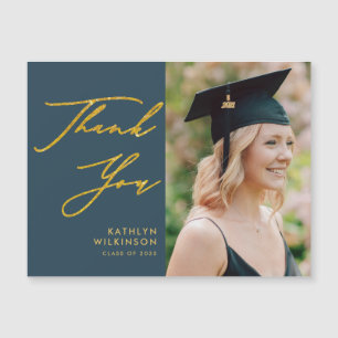 Graduação de Chic Azul com Script Dourado Elegante
