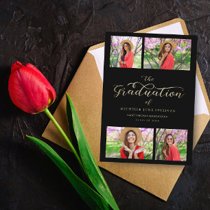 Graduação de Colagem Minimalista Dourada Faux 4 Fo