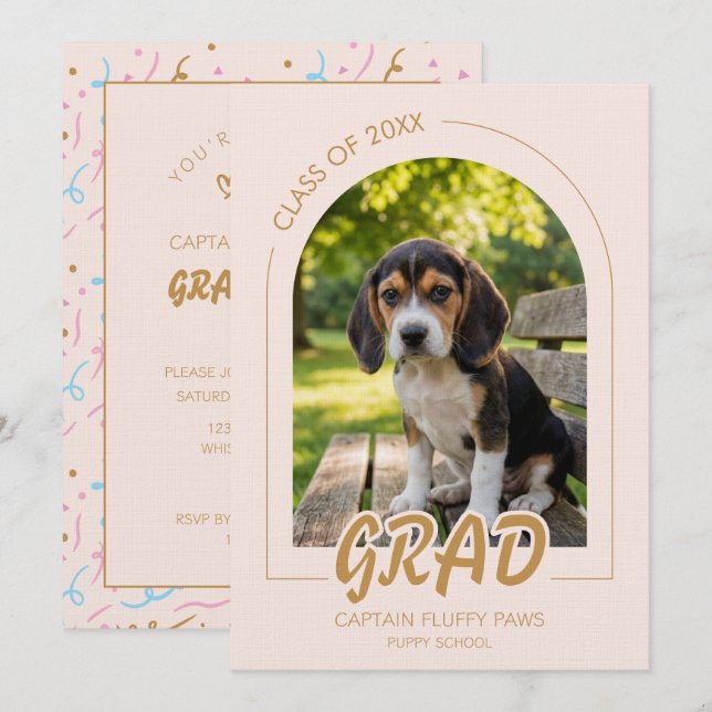Graduação de Filhote com Convite de Foto de Animal (Frente/Verso)