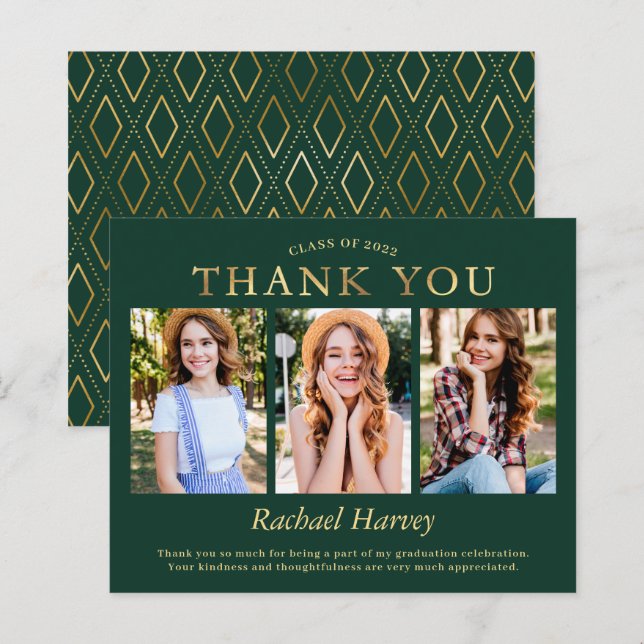 Graduação de Foto Clássica Verde Dourada 3 Obrigad (Frente/Verso)