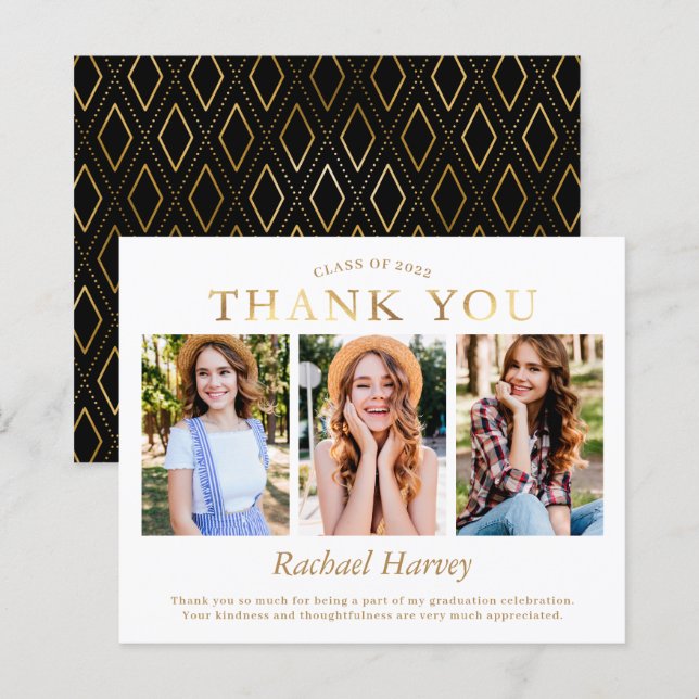 Graduação de Foto Dourada 3 Elegante do Orçamento  (Frente/Verso)