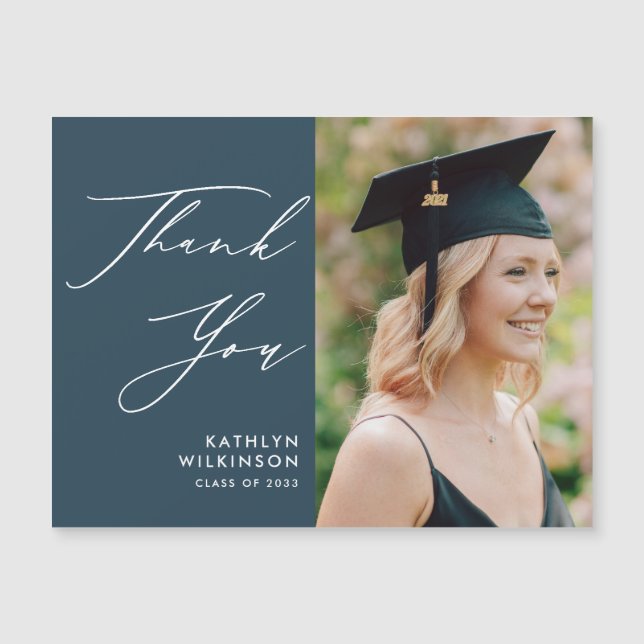 Graduação de Script Elegante Azul Dusty Obrigado (Frente)