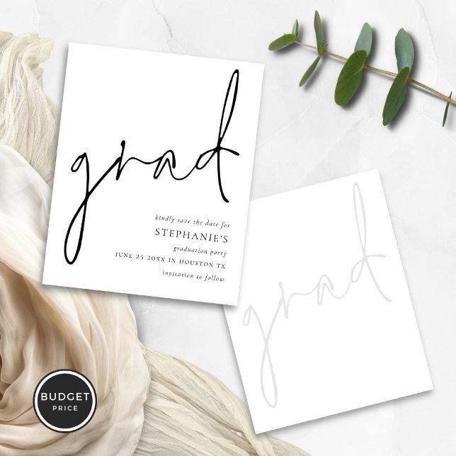 Graduação de Script Moderno de Orçamento Salvar a  (front and back view)