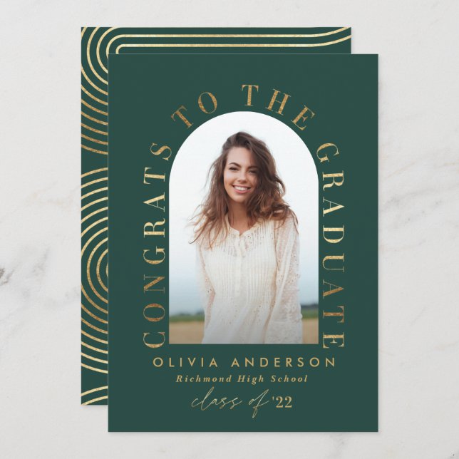 Graduação geométrica em arco de fotos em ouro verd (Frente/Verso)