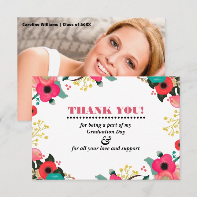 Graduação Obrigado Cartão com fotos (Frente/Verso)