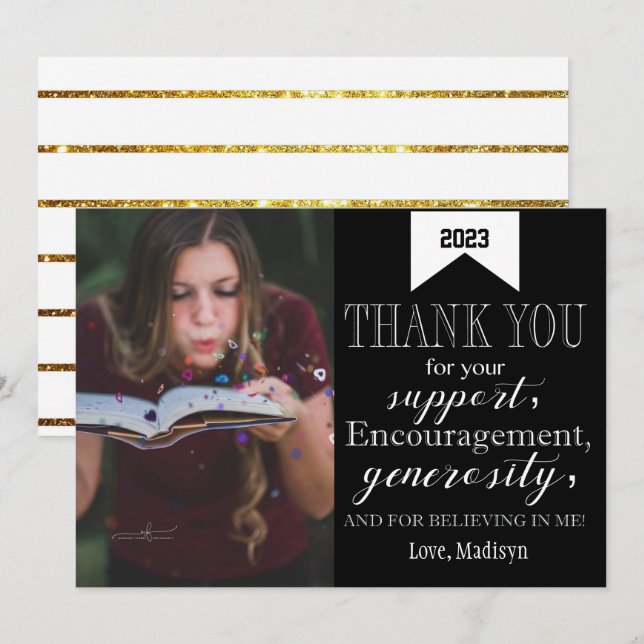 Graduação Obrigado Minimalista Cartão com fotos (Frente/Verso)