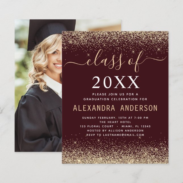 Graduação Orçamental Foto Borgonha Dourada Classe  (Frente/Verso)