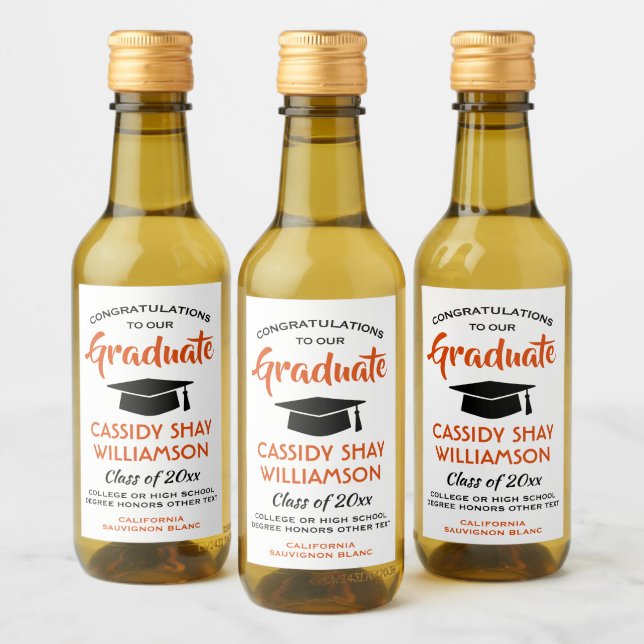 Graduação Parabéns Moderno Laranja Branco Branco M (Garrafas)