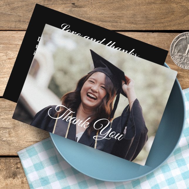 Graduação Personalizada De Fotos Obrigado Cartões (Personalized Photo Graduation Thank You Cards | Black )