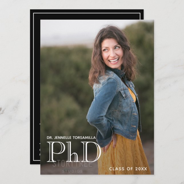 Graduação PhD Anúncio Foto Preto (Frente/Verso)