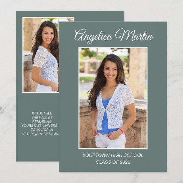 Graduação Verde em Sage Moderna 3 Foto Classe 2022 (Frente/Verso)