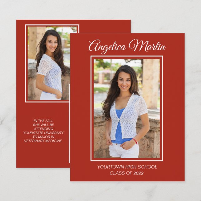 Graduação Vermelha Moderna 3 Classe de Foto 2022 (Frente/Verso)