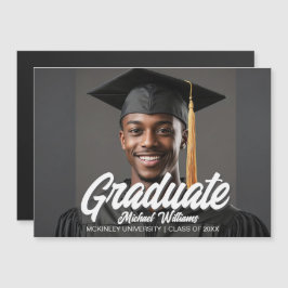 Graduate Photo Bold Script Graduation Magnet Card