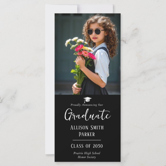 Graduation Announcement Black and Silver Photo (Frente)
