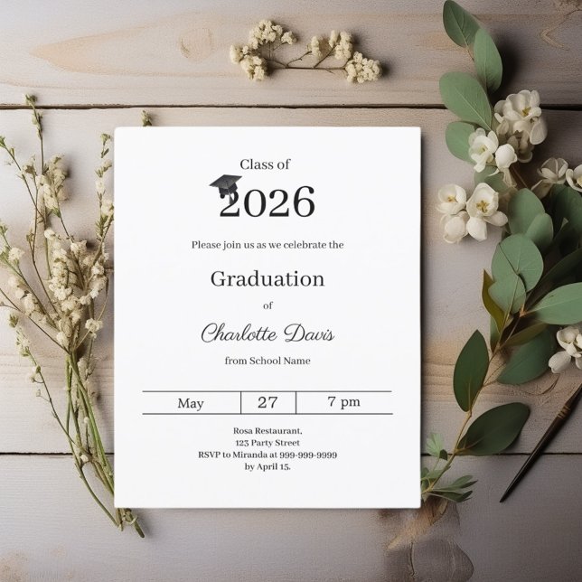 Graduation party black white class 2026 invitation (Criador carregado)