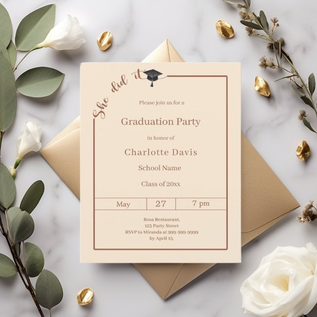 Graduation party Campagne She did it invitation (Criador carregado)