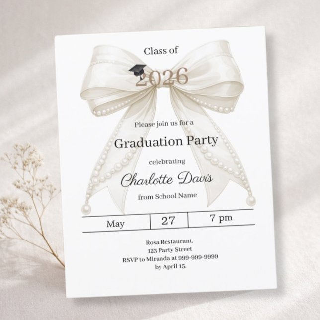Graduation party ivory bow class 2026 invitation (Criador carregado)