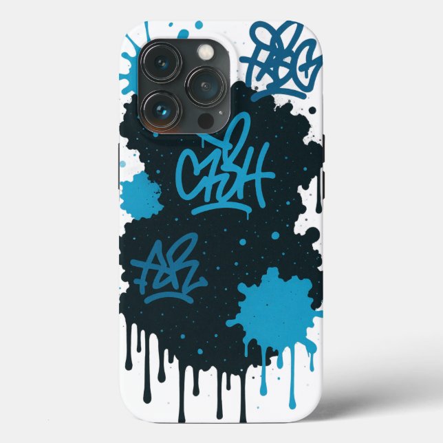 Graffiti Street Art – Coque iPhone Splash Bleu & N (Verso)